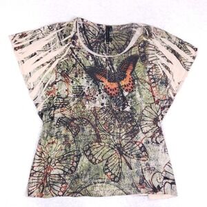 Style Co Butterfly Fringe Sleeve Top Size L Boho Y2K Alt Girl Rockabilly Shirt